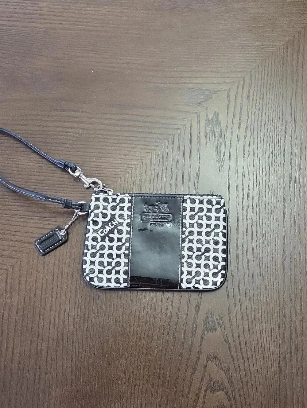 Coach Signature Canvas Wristlet Black White